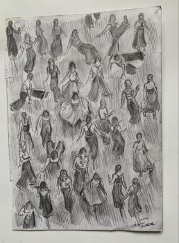 "Floor Filler, Part II" - An original pencil sketch of Northern Soul dancers