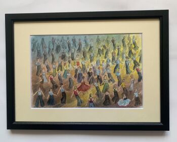 "The Night" - Original water colour painting of a packed Northern Soul dance floor, mounted and framed.