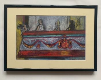 "Time Out" - Original sketch using chalk colours of a scene on the balcony at Wigan Casino. Mounted and framed.