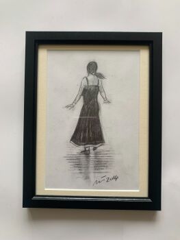 "Girl in a Black Dress" - Original Pencil Sketch by Neil Thompson, mounted and framed.