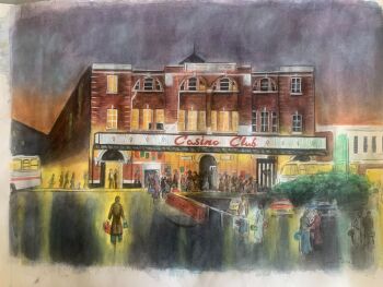 "Arriving at the Casino" - Original Water Colour Painting by Neil Thompson. Size - 50 cm wide by 35 cm tall.