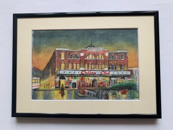 "Before the All Nighter : Wigan Casino" - Original Water Colour Painting by Neil Thompson. Mounted and Framed, overall size 32 cm wide by 23 cm tall.