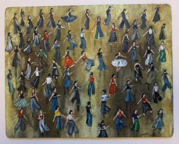 "Everybody Dance Now, Part III" - An original oil painting on art board of a packed Northern Soul dance floor. Size : 42 cm by 30 cm.