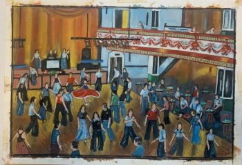 "Ever Again : Wigan Casino" - An original oil painting looking down on to the dance floor at the Casino. 39 cm by 27 cm.