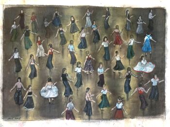 "Ever Again - Out on the Floor" - An original water colour painting of a packed Northern Soul dance floor. 33 cm by 21 cm.