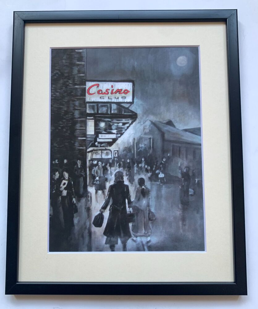 "Anticipation II" - a limited edition lithograph, with the Casino sign highlighted in red acrylic paint. Mounted and Framed.