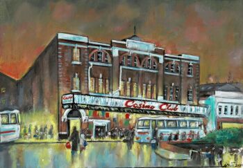 "Outside the Casino Club I" - Original Oil Painting by Neil Thompson. Size - 27 cm wide by 19 cm tall.