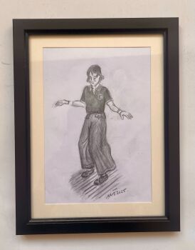 "Soul Boy" - Original pencil sketch of a boy on a Northern Soul dance floor, mounted and framed.