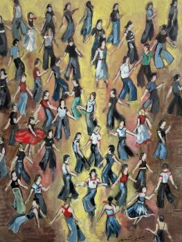 "Dance, Dance, Dance" - An original oil painting on art board of a packed Northern Soul dance floor. 10 inches by 8 inches