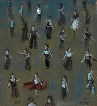 "A Little Togetherness, Prep 2"- An original acrylic painting of a Northern Soul dance floor. 22 cm by 21 cm.