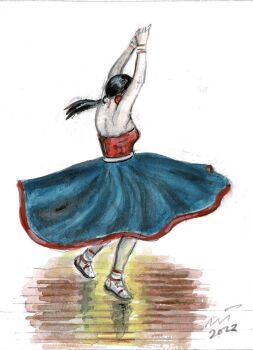 "Get It Baby" - Water Colour Painting, by Neil Thompson. Overall Size 16.5 cm tall by 12 cm wide