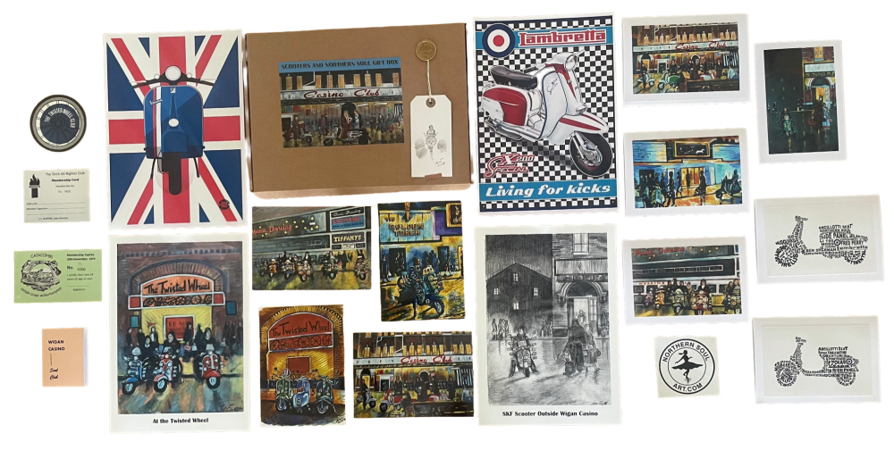 A Scooters and Northern Soul Gift Box, containing 20individual items worth 