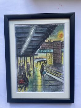 "Come On Train" - Original Water Colour Painting by Neil Thompson, mounted and framed.