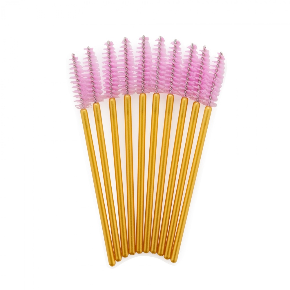 <!-- 0015 -->Gold & Pink Mascara Wands Brushes x 10