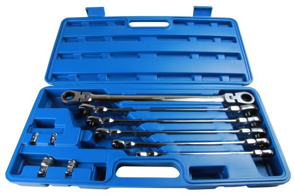 BERGEN 10PC EXTRA LONG DOUBLE FLEXI HEAD RATCHET WRENCH SET