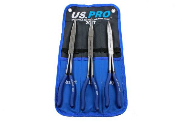 US PRO 3PC DOUBLE JOINTED LONG NOSE PLIERS