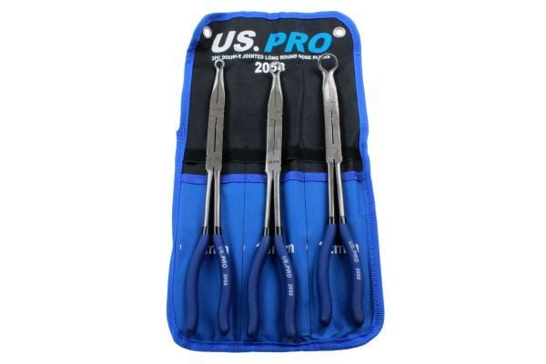 US PRO 3PC DOUBLE JOINTED LONG ROUND NOSE PLIERS