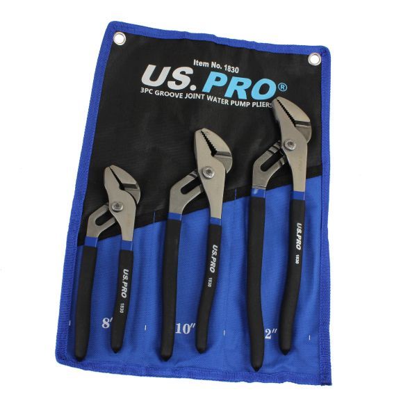US PRO 3PC GROOVE JOINT WATER PUMP PLIERS SET