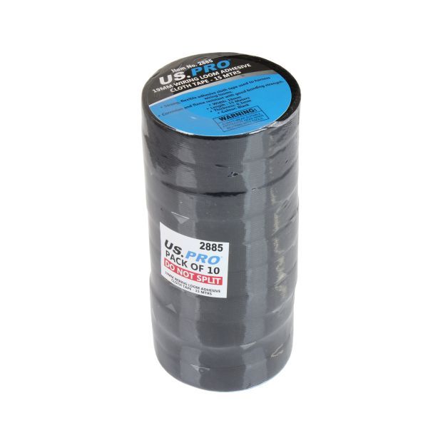 US PRO PK 10 - 19MM WIRING LOOM ADHESIVE CLOTH TAPE - 15 MTRS