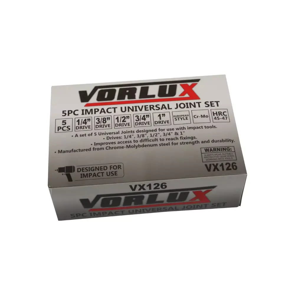 VORLUX 5PC IMPACT UNIVERSAL JOINT SET 1/4", 3/8", 1/2", 3/4" & 1" DRIVES
