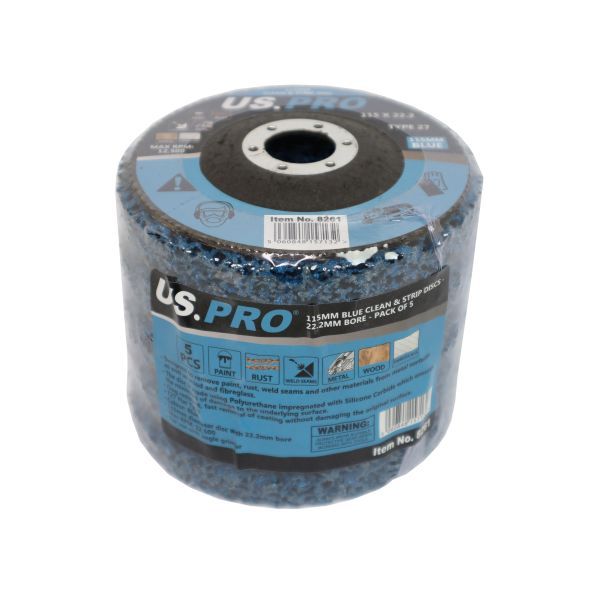 US PRO 115MM Blue Clean & Strip Disk 22.2mm Bore - Pack of 5
