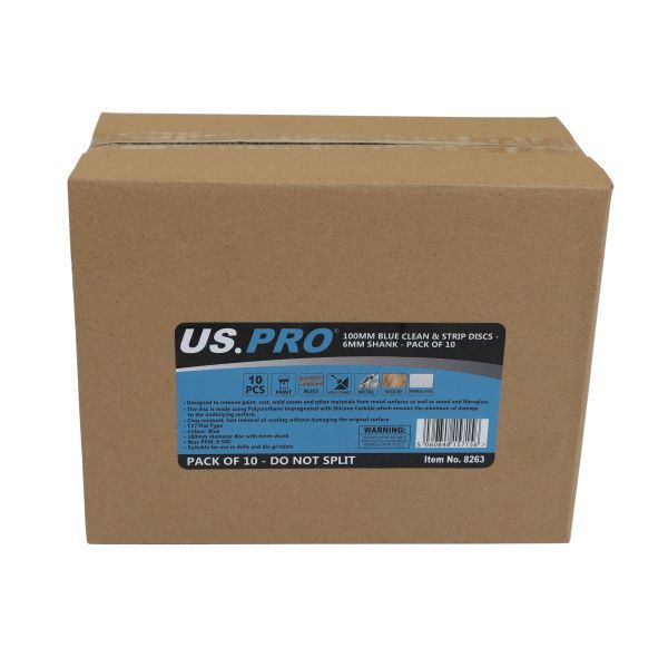 US PRO 100mm Blue Clean & Strip Disk 6mm Shank - Pack of 10