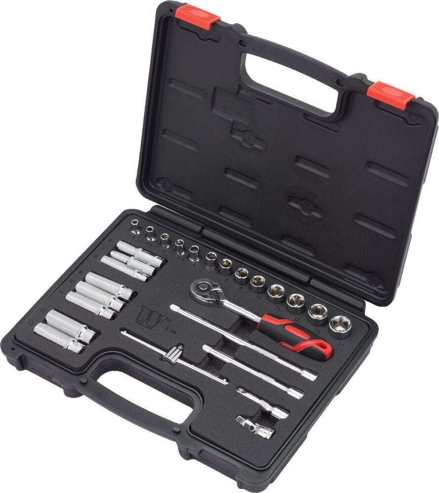 WELZH Socket Tool Set; 27-Piece Depp & Shallow, Chrome 6-point 1/4'' (FP Series) 6106-WW