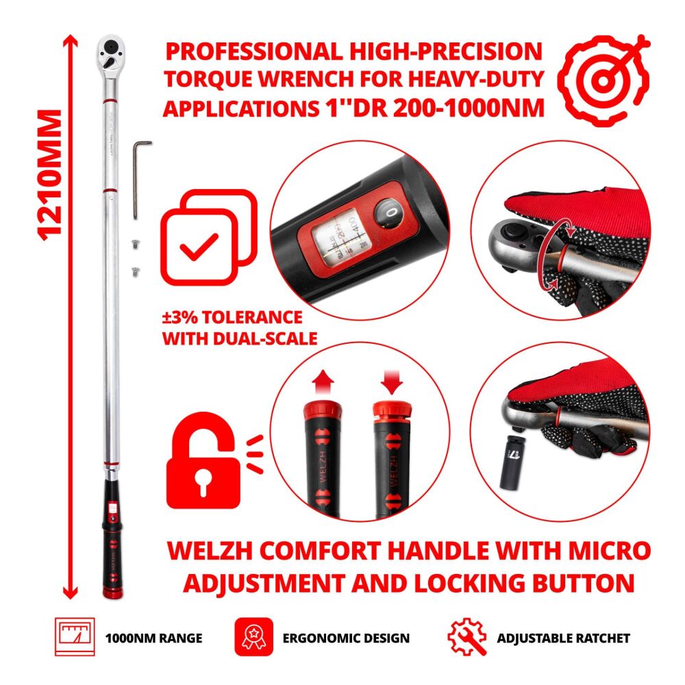 WELZH Torque Wrench ''Torq-Mate' 1''DR 200-1000Nm 5230-WW