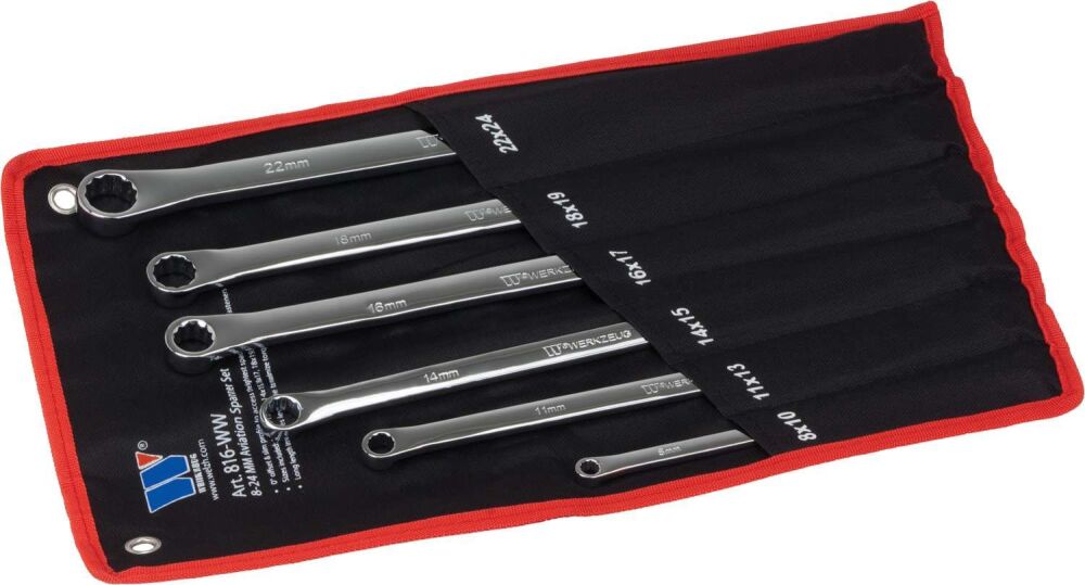 WELZH 6 Piece Spanner Set; Aviation Type, Double Ring, 8-24mm 816-WW