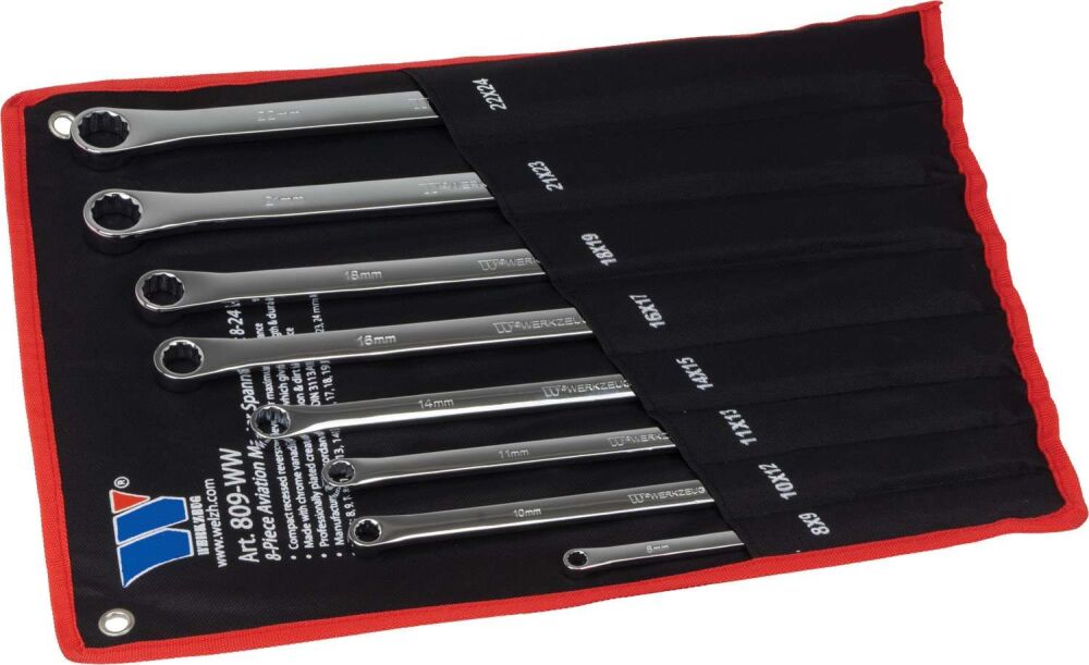 WELZH 8 Piece Spanner Set; Aviation Type, Double Ring, 8-24mm (Master Set) 809-WW