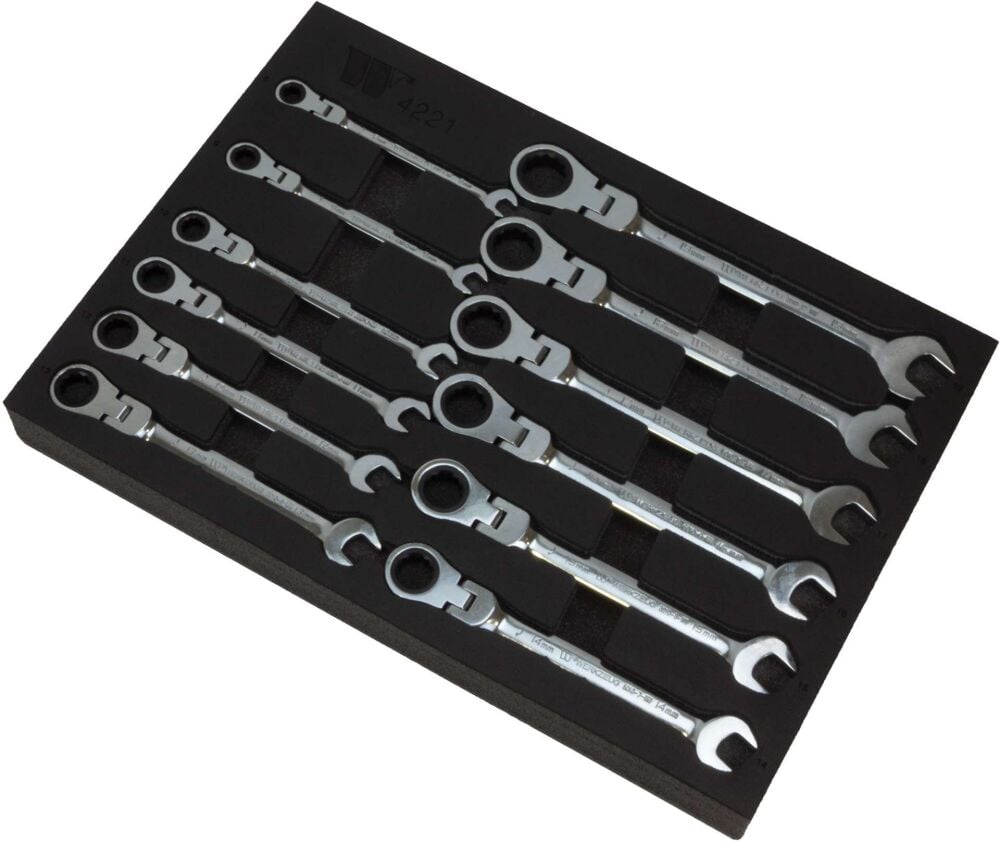 WELZH Ratchet Spanner Flexi Head Set;12-Piece 8-19 mm, EPE Foam Tray 4221-WW