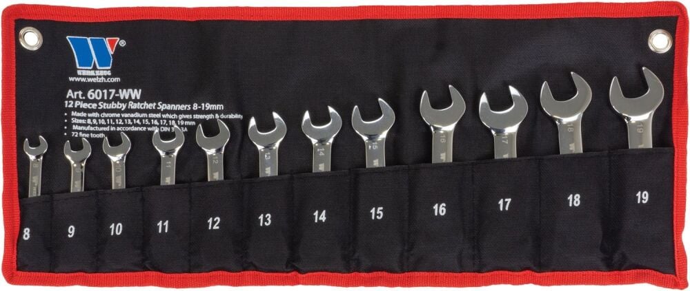 WELZH Ratchet Spanner Set; Stubby, 8-19 mm 6017-WW