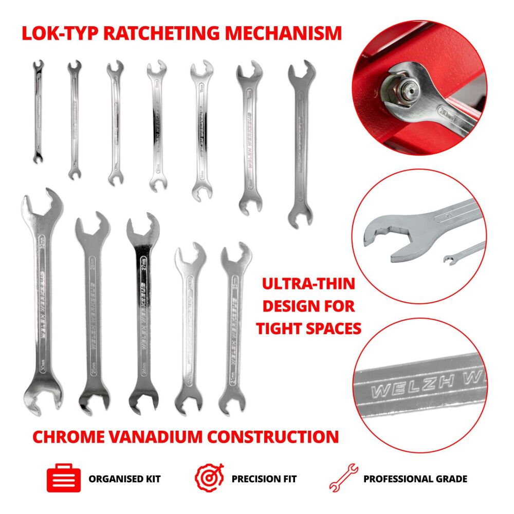 WELZH Super Ultra Thin 12-Piece''LOK-TYP'' Spanner Set 6-32-mm 5646-WW