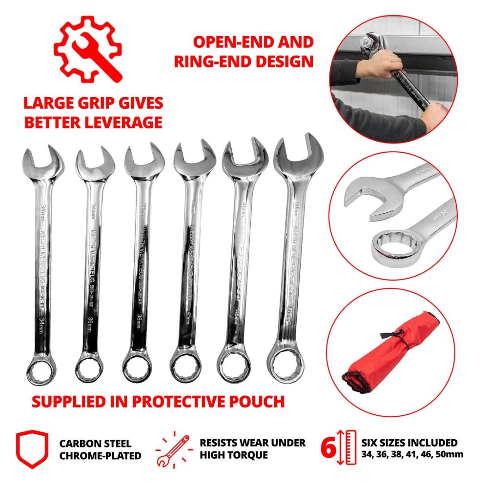 WELZH Combination Spanner Set; Xtra Large, 34-50 mm 5637-WW