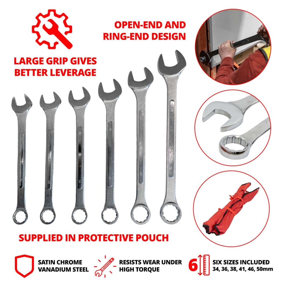 WELZH Combination Spanner Set; Jumbo, 34-50 mm 5367-WW