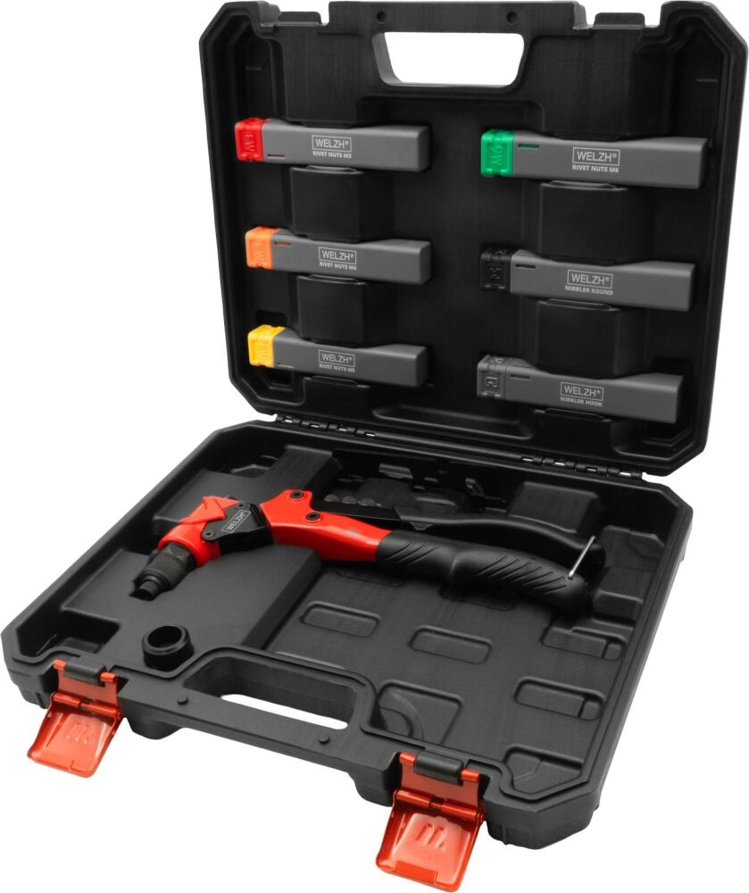 WELZH Professional 360° Swivel Head Nut & Riveter Set, 2.4-mm-4.8; M3-M6 mm 5687-WW