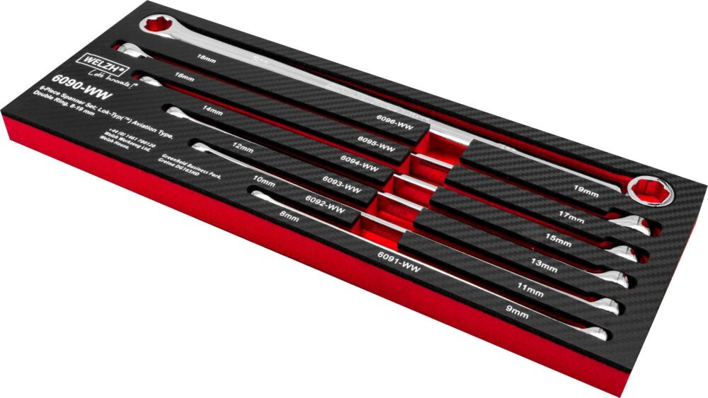 WELZH 6-Piece Spanner Set; Lok-Typ(?) Aviation Type, Double Ring, 8-19 mm 6090-WW