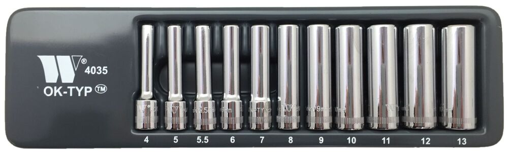 WELZH Socket Set; 1/4''dr'', Deep, (Lok-Typ™) 4-13mm 4035-WW