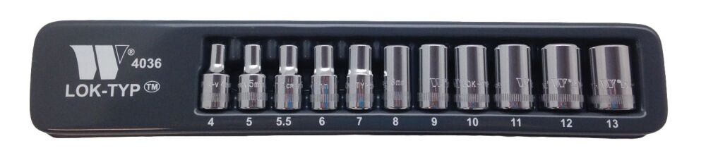 WELZH Socket Set; 1/4''dr'', Shallow, (Lok-Typ™ ) 4-13mm 4036-WW