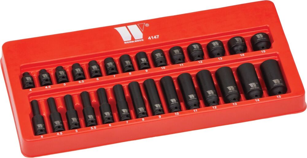 WELZH Socket Set; 28-Piece Impact, Deep and Shallow Sockets, 1/4''dr 4147-WW