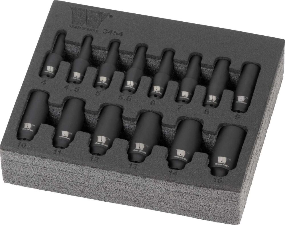 WELZH Socket Set; 14-Piece Impact, Deep Sockets, 1/4''dr 3454-WW
