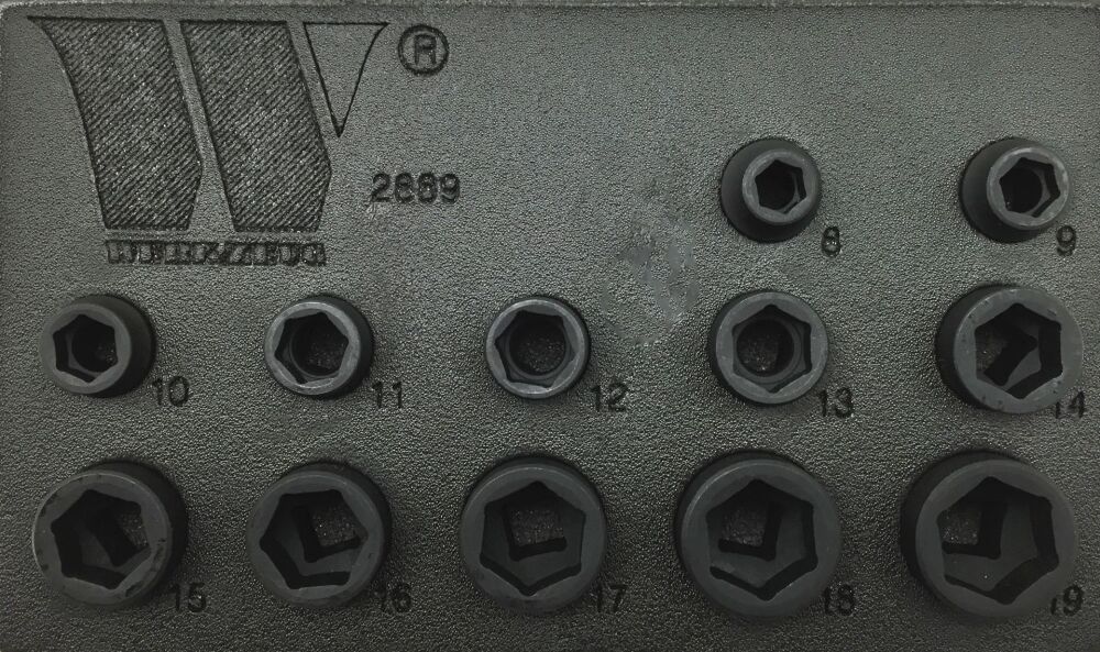 WELZH Socket Set; Extra Stubby, Impact, 3/8''dr, 8-19mm 2889-WW