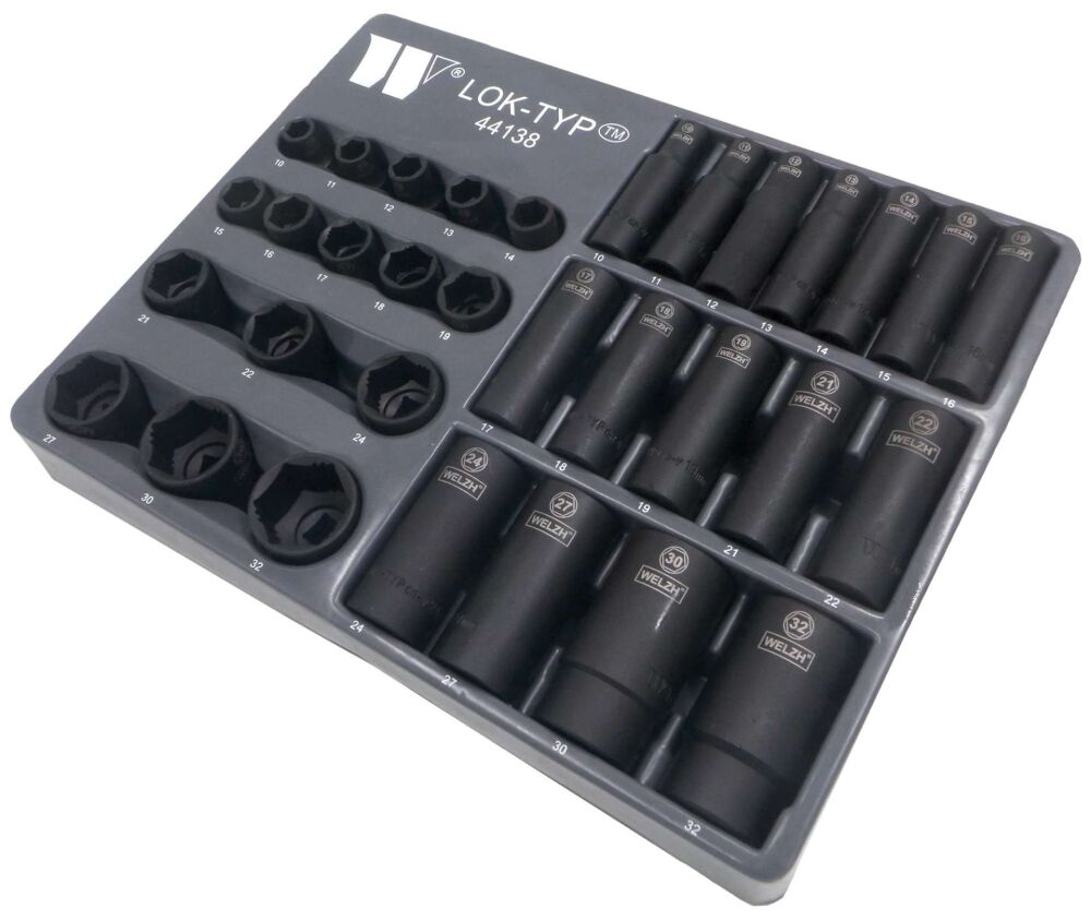 WELZH Socket Set: Deep & Shallow, Impact, 1/2''dr', Lok-Typ, 10-32 mm 44138-WW