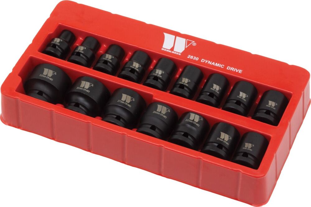 WELZH Socket Set; Shallow, Impact, 1/2''dr 6-Point Dynamic Wall Drive, 10-32mm 2830-WW