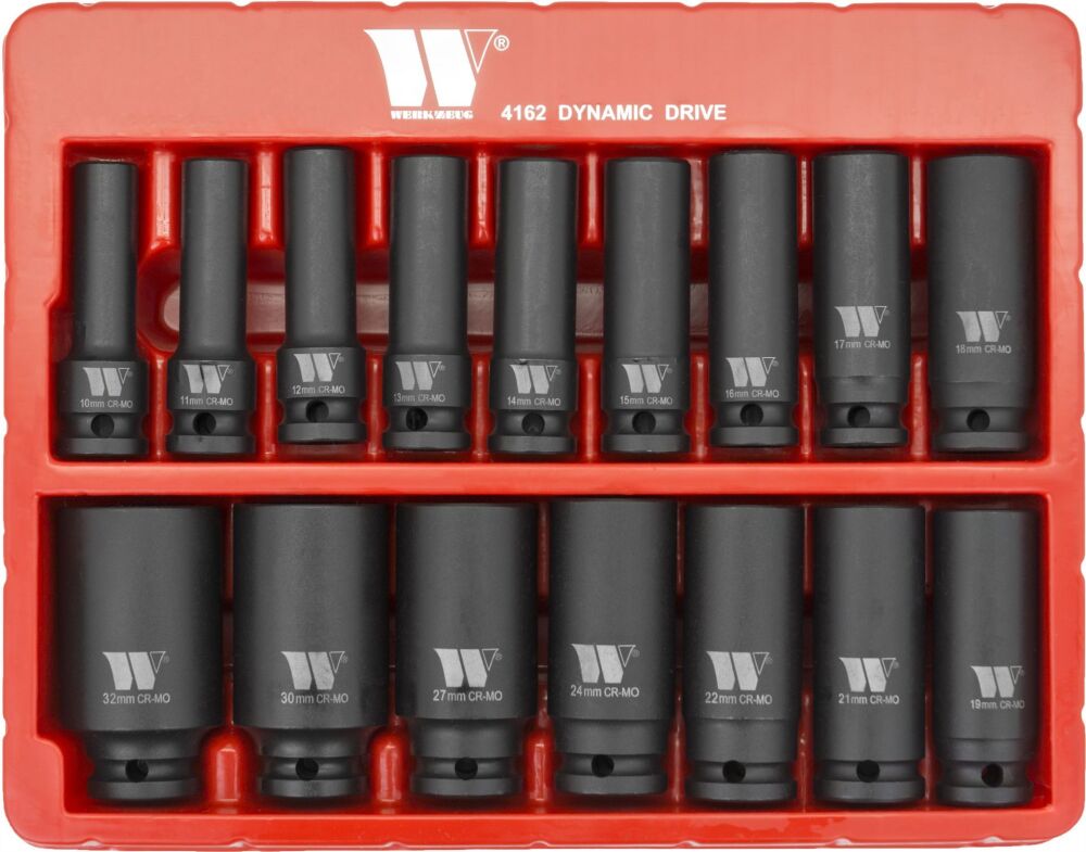 WELZH Socket Set; Deep, Impact, 1/2''dr 6-Point Dynamic Wall Drive, 10-32mm 4162-WW