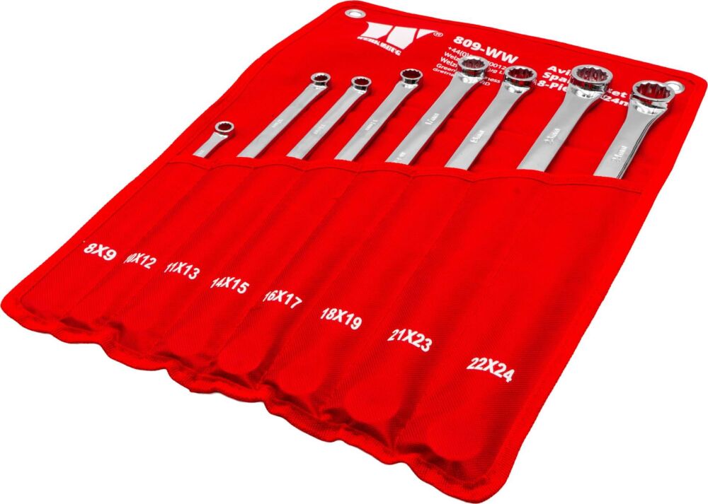WELZH 8 Piece Spanner Set; Aviation Type, Double Ring, 8-24mm (Master Set) 809-WW