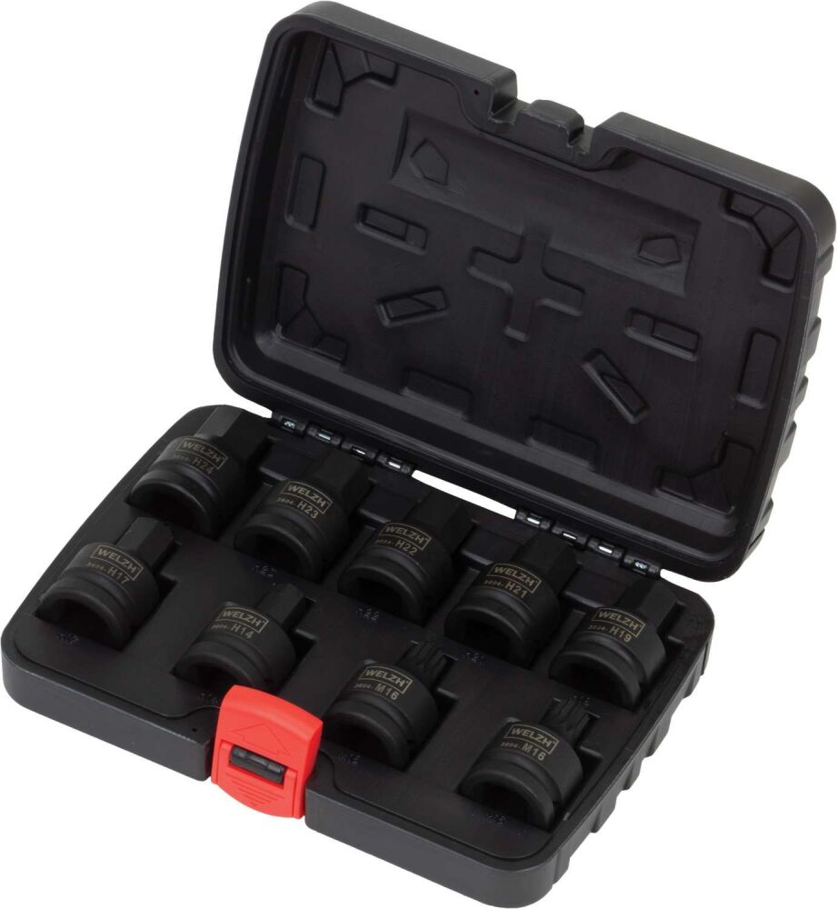 WELZH Bit Set; Impact 9-Piece 3/4''dr Spline & Hex Profile 3604-WW