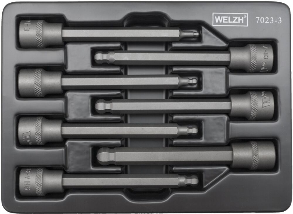 WELZH Bit Socket Set; 3/8''dr Extra Long Ball Hexagon Set 110mm HB3-HB10 7023-3-WW