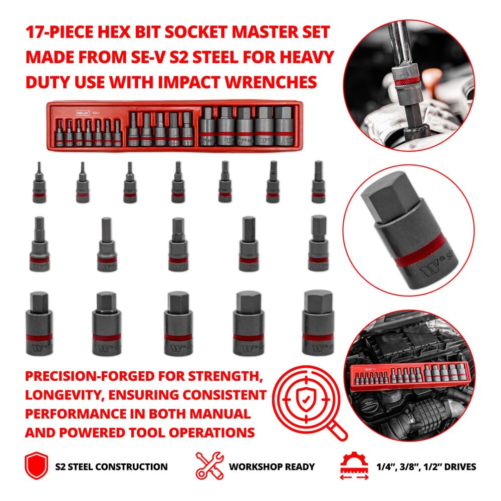 WELZH Bit Socket Master Set; SE-V S2 steel Hexagon 17-Piece 4041-WW