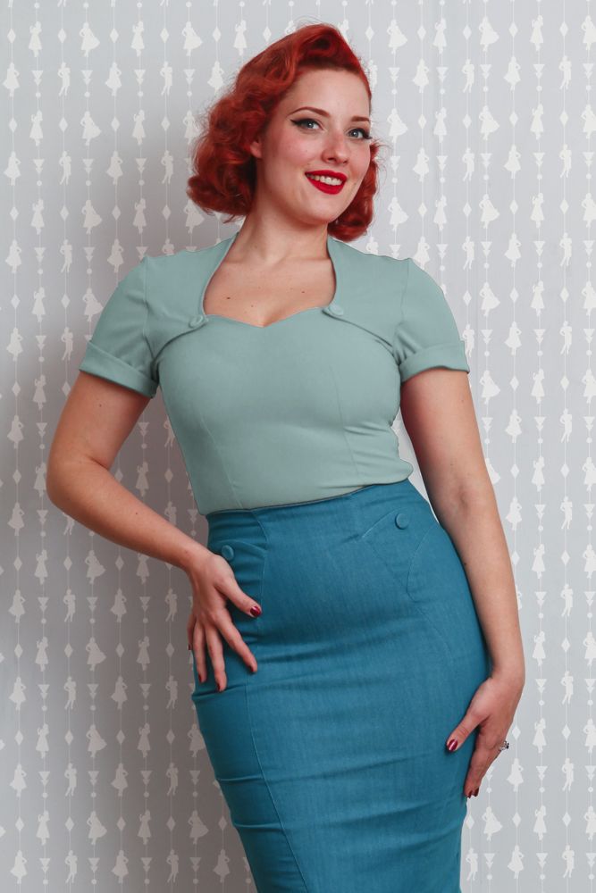 Miss Candyfloss 1940s 1950s Elsy-Mint Sweetheart Top in Dusty Mint